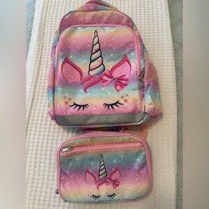 Kids Unicorn Rainbow Backpack and Lunch Bag Set NWOT